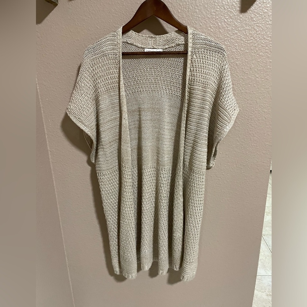 Coldwater Creek Tan Knit linen blend open front cardigan